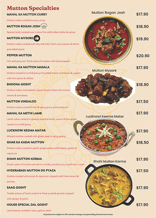 Shish Mahal Restaurant Singapore Menu